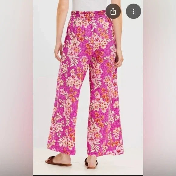 LOFT Breezy Wide Leg Lily Linen Blend Pants Size M, Tropical Spring Break - Picture 2 of 7
